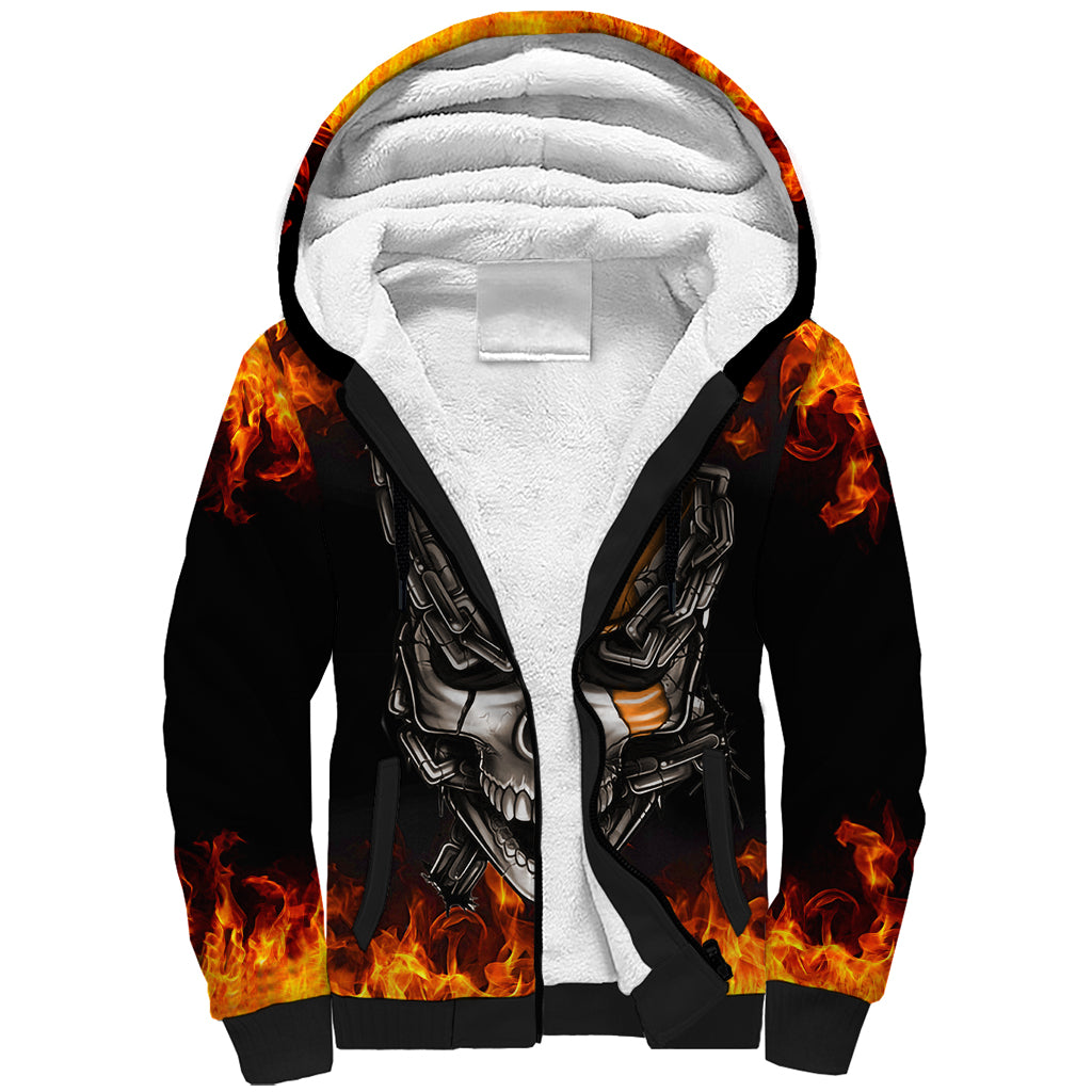 Metal Skull Sherpa Hoodie Infernal Chains in Fiery Abyss DT01