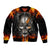 Metal Skull Sleeve Zip Bomber Jacket Infernal Chains in Fiery Abyss DT01