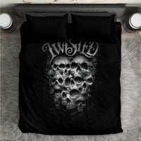 Black skull bedding set with two pillowcases, twisted lettering skull graphic on duvet
