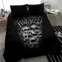 Black skull bedding set with duvet and two pillowcases, large skull print centered