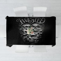 Black skull-themed tablecloth with large skull graphic and roses at center
