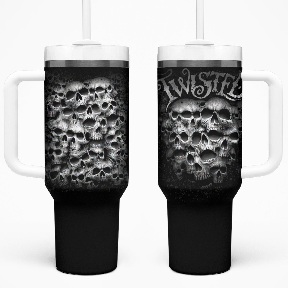 Skull Tumbler With Handle Twisted Head Skull