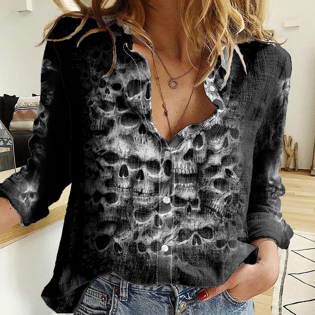 Skull Women Casual Shirt Twisted Head Skull DT01