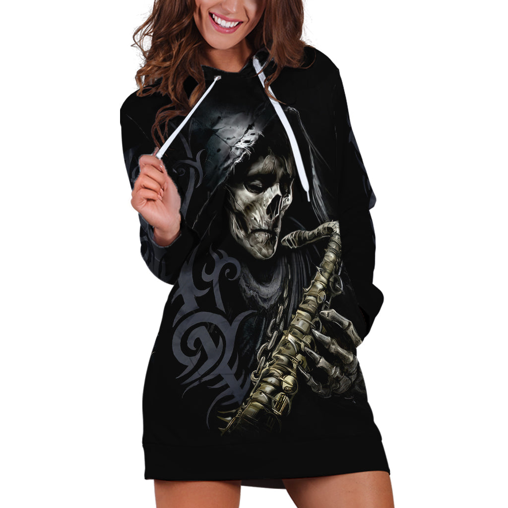 Skull Hoodie Dress Musician Of Death - Wonder Print Shop