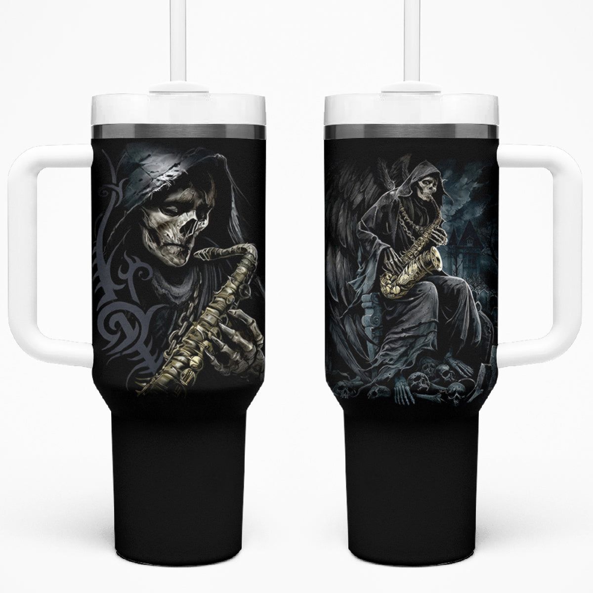 Skull Tumbler With Handle Musician Of Death