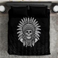 Black bedding set with skull headdress print on duvet cover and pillowcases