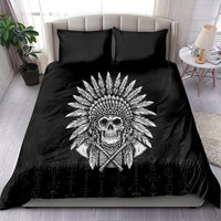 Black bedding set with skull headdress graphic on duvet cover and matching pillowcases