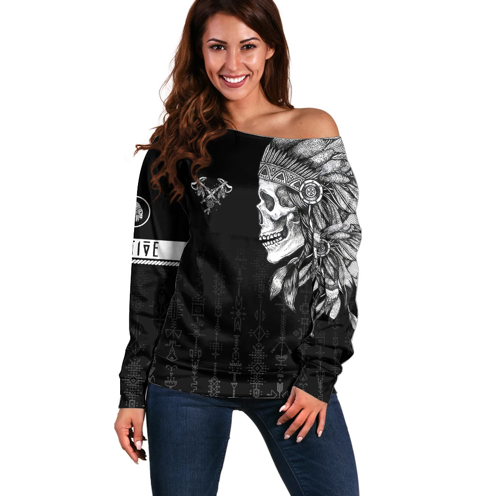 Skull Off Shoulder Sweater Chief Skeleton - Wonder Print Shop