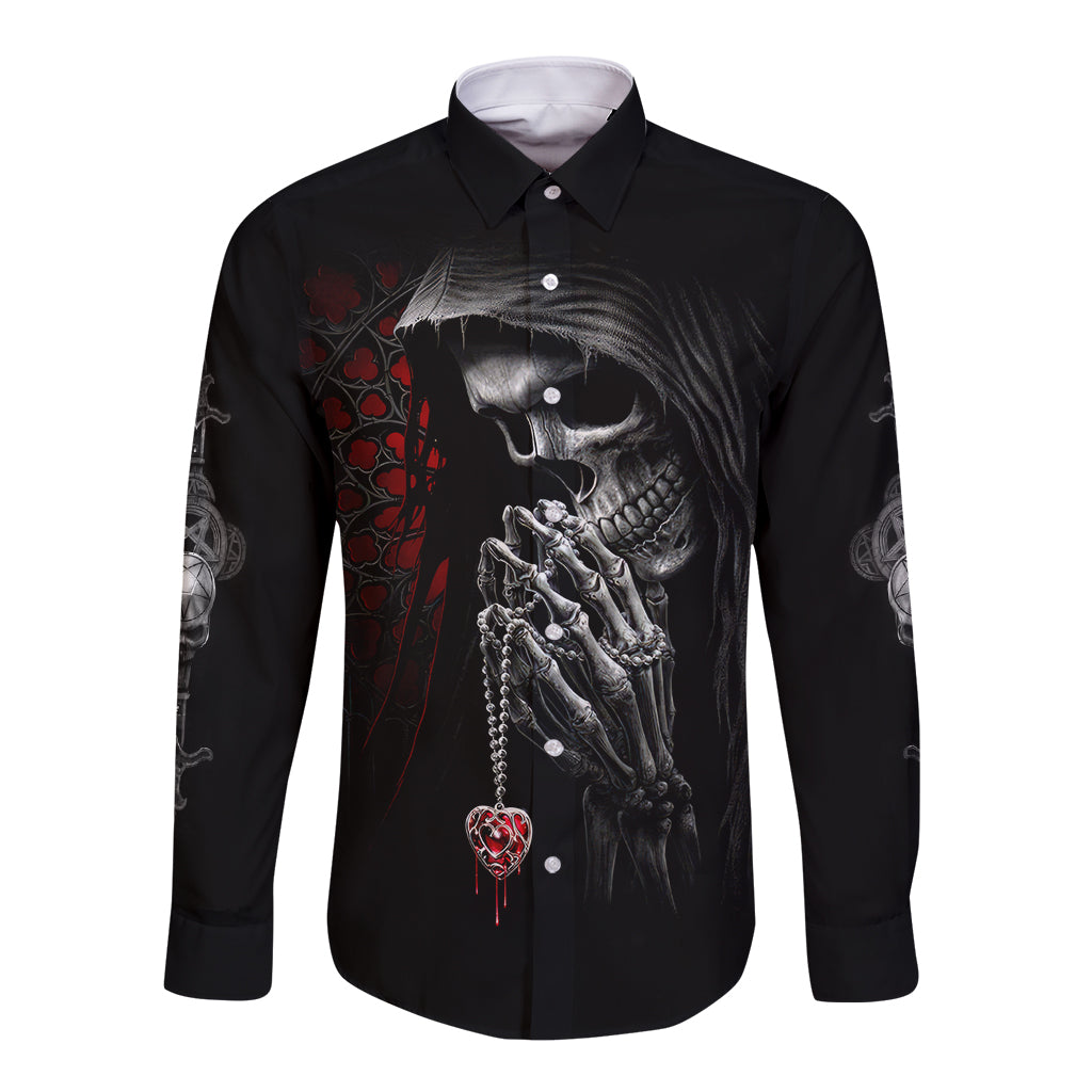 Skull Long Sleeve Button Shirt Death Angel In Love - Wonder Print Shop