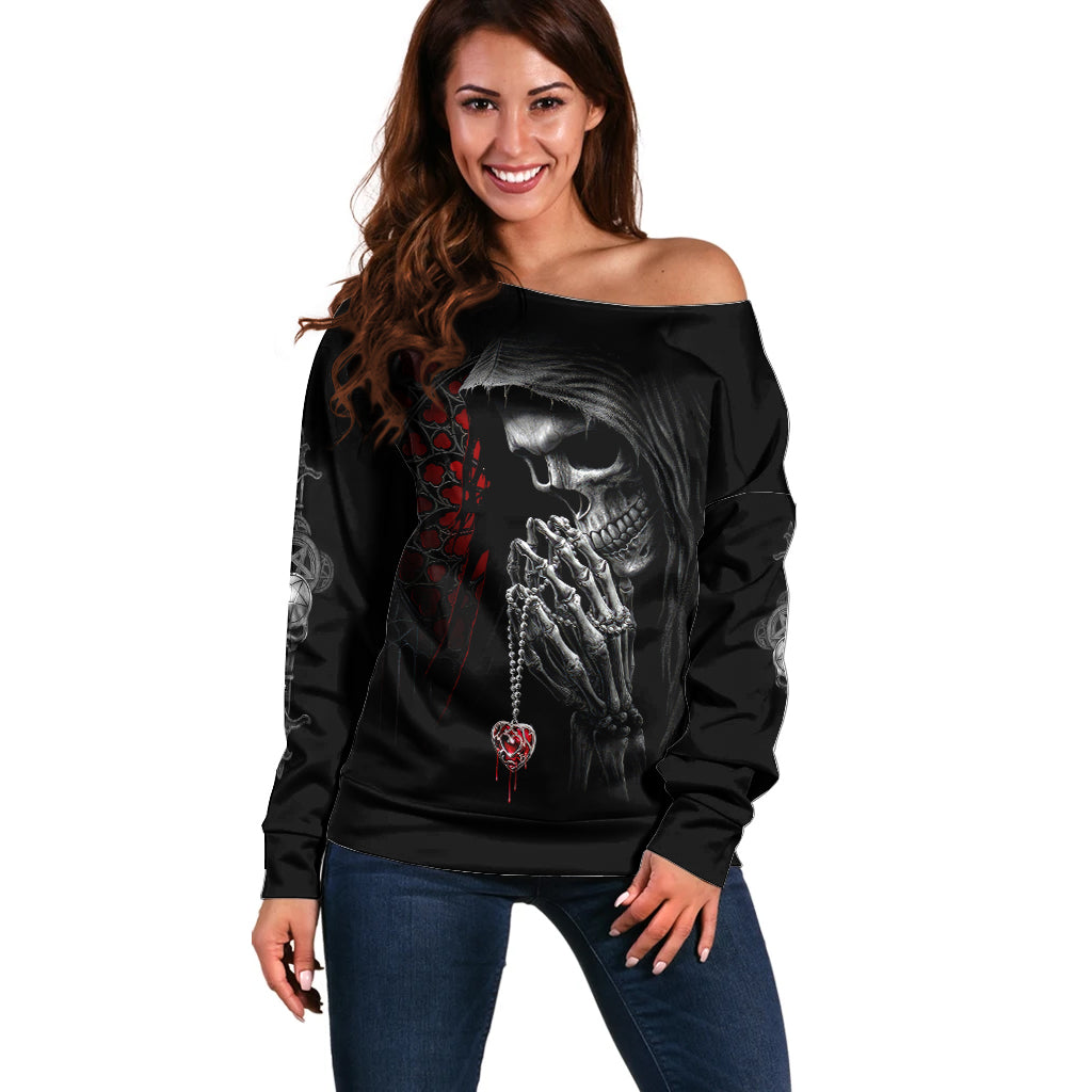 Skull Off Shoulder Sweater Death Angel In Love - Wonder Print Shop