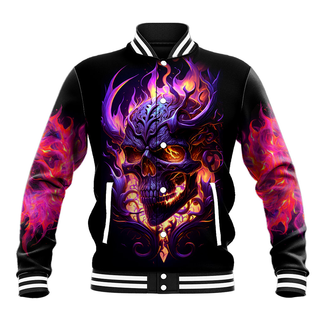 Skull Baseball Jacket Purple Skull Fire - Wonder Print Shop