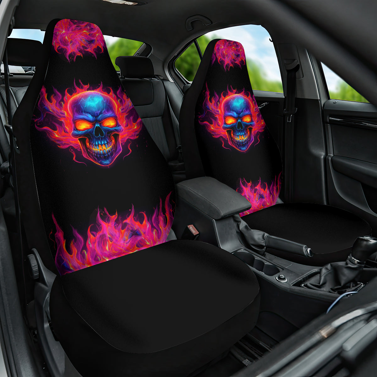 Skull Car Seat Cover Purple Skull Fire - Wonder Print Shop