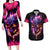 Skull Couples Matching Long Sleeve Bodycon Dress and Hawaiian Shirt Purple Skull Fire - Wonder Print Shop