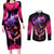 Skull Couples Matching Long Sleeve Bodycon Dress and Long Sleeve Button Shirts Purple Skull Fire - Wonder Print Shop