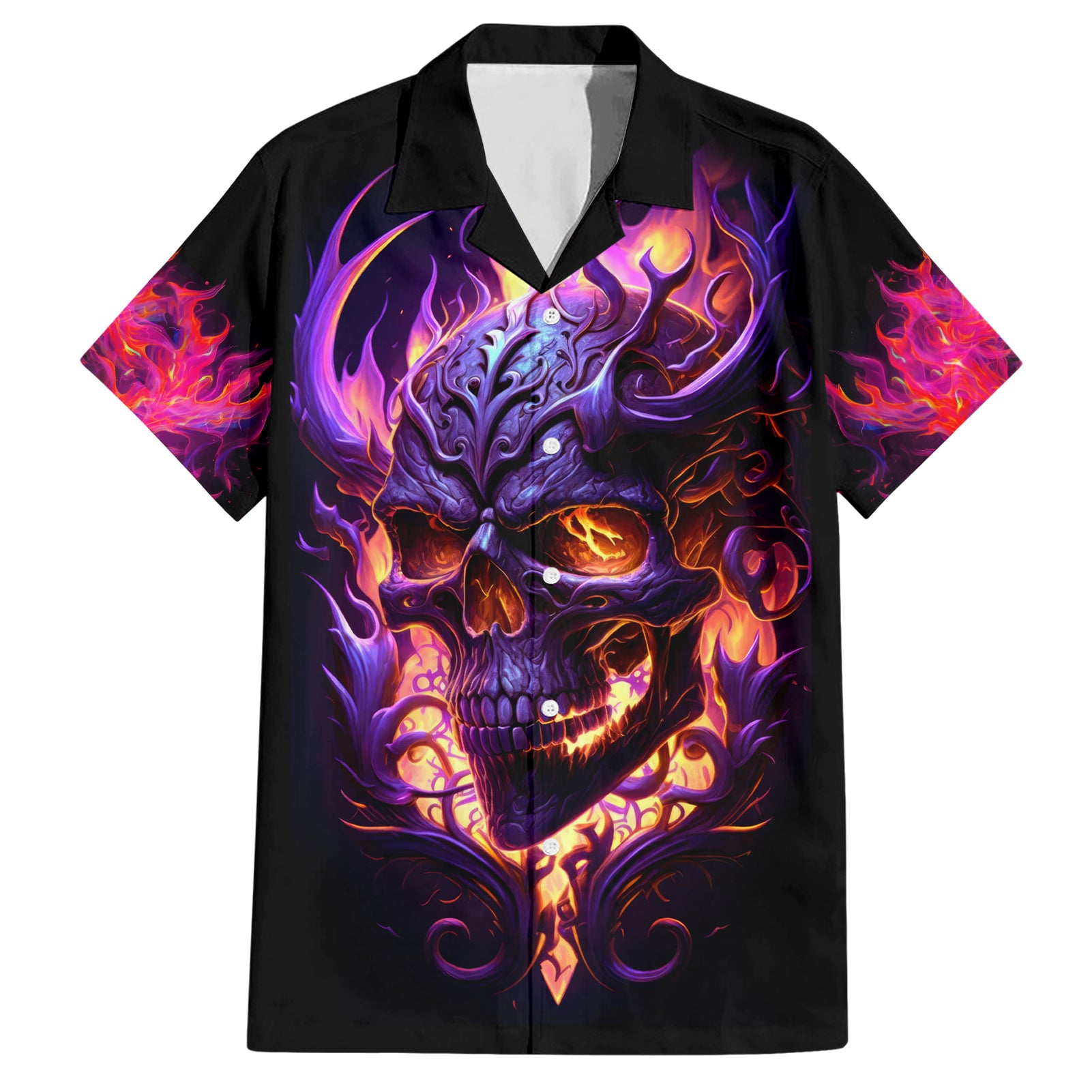 Skull Hawaiian Shirt Purple Skull Fire - Wonder Print Shop