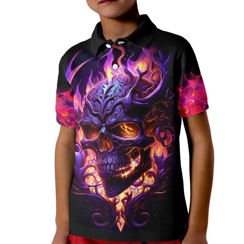 Skull Kid Polo Shirt Purple Skull Fire - Wonder Print Shop