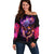 Skull Off Shoulder Sweater Purple Skull Fire - Wonder Print Shop