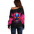 Skull Off Shoulder Sweater Purple Skull Fire - Wonder Print Shop