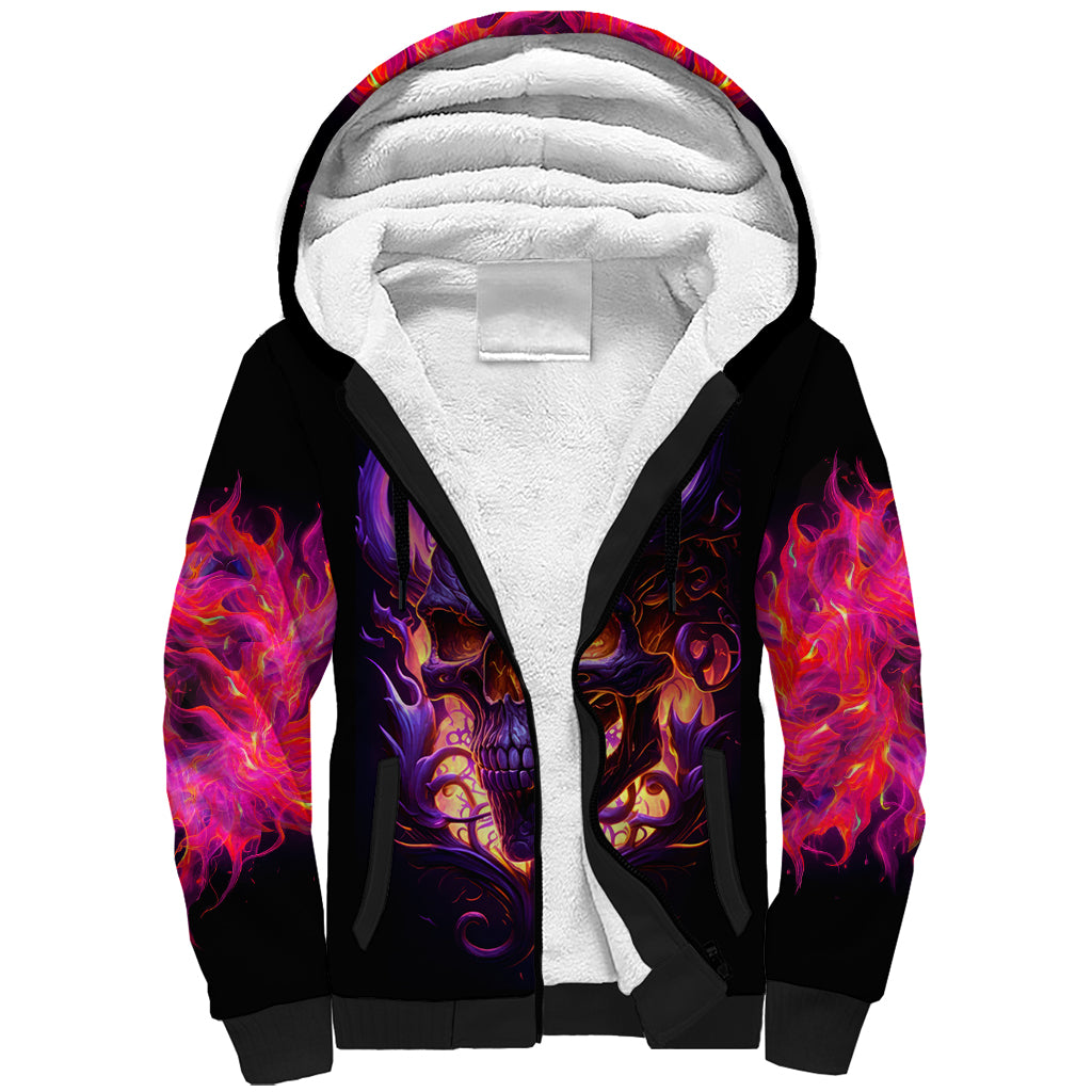 Skull Sherpa Hoodie Purple Skull Fire DT01