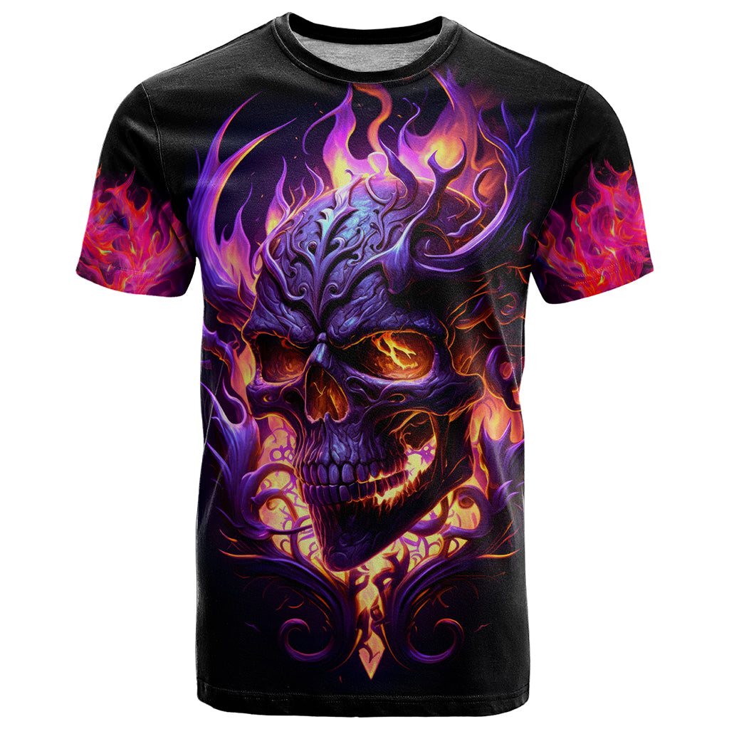 Skull T Shirt Purple Skull Fire DT01