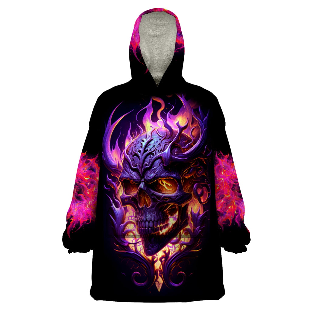 Skull Wearable Blanket Hoodie Purple Skull Fire DT01