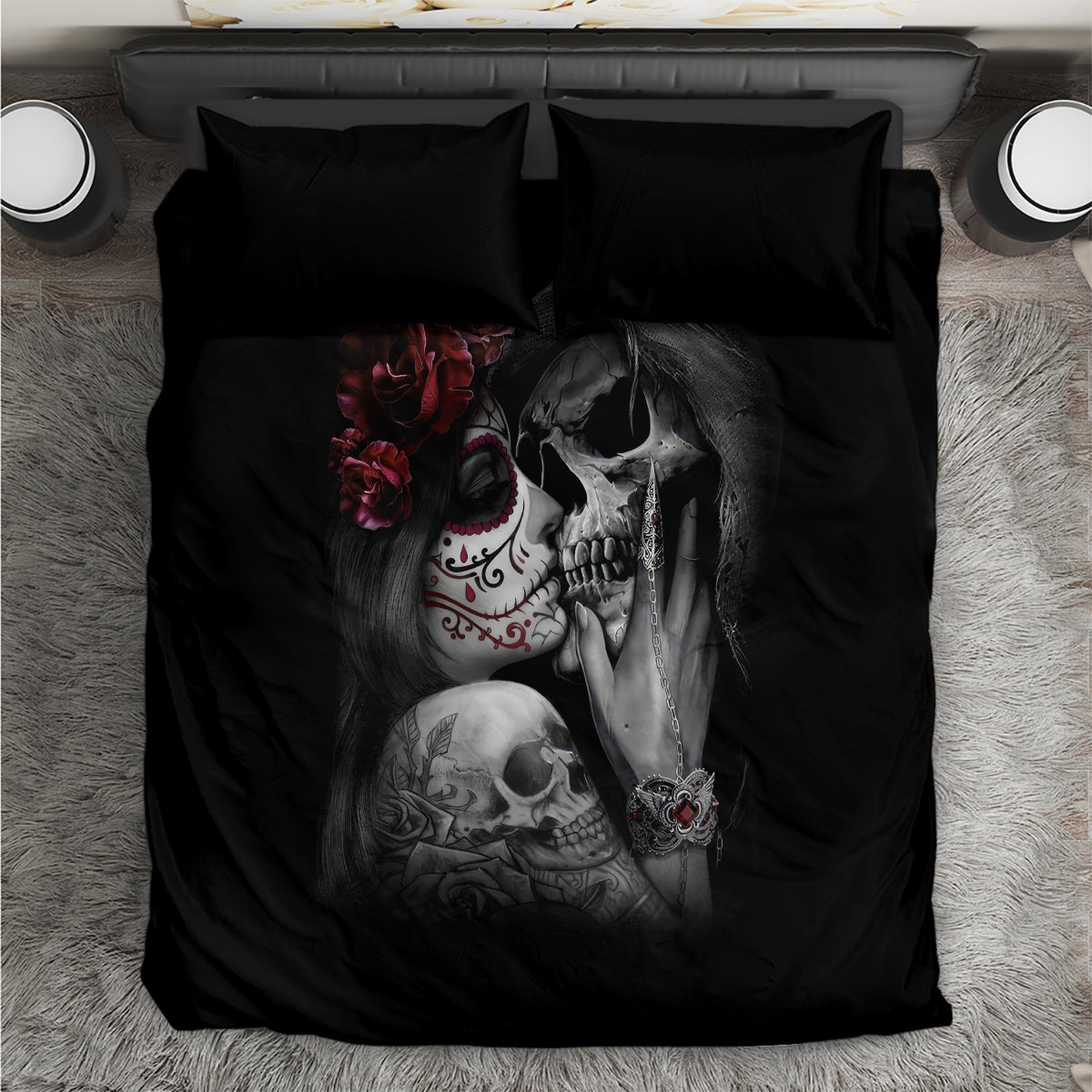 Skull Bedding Set Death Angel And Da de Muertos Girl - Wonder Print Shop