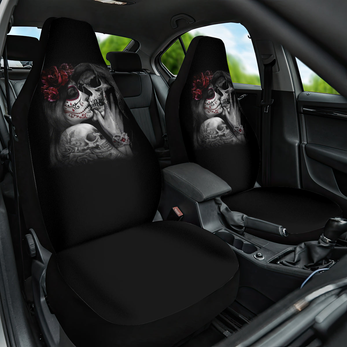 Skull Car Seat Cover Death Angel And Da de Muertos Girl - Wonder Print Shop