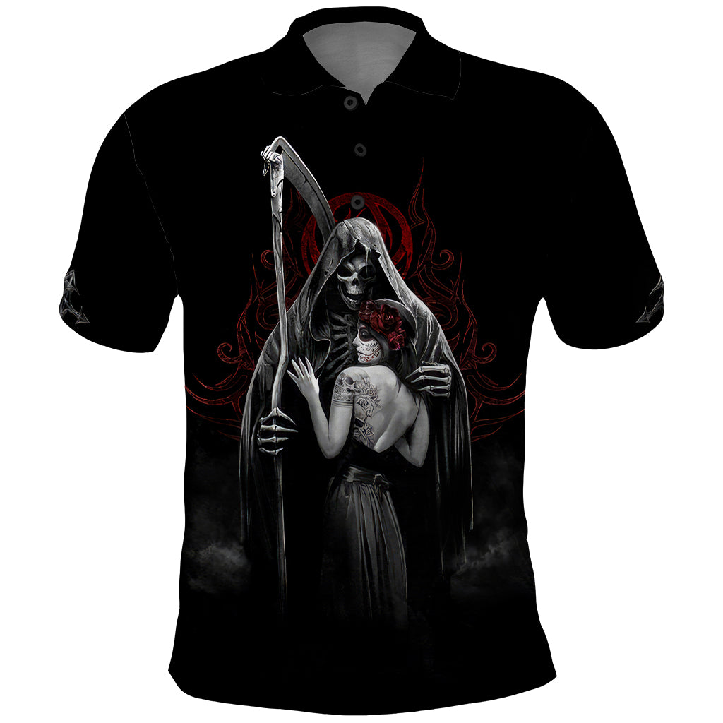 Skull Polo Shirt Death Angel And Da de Muertos Girl - Wonder Print Shop