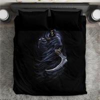 Black duvet cover bedding set with reaper skull graphic and two matching pillows