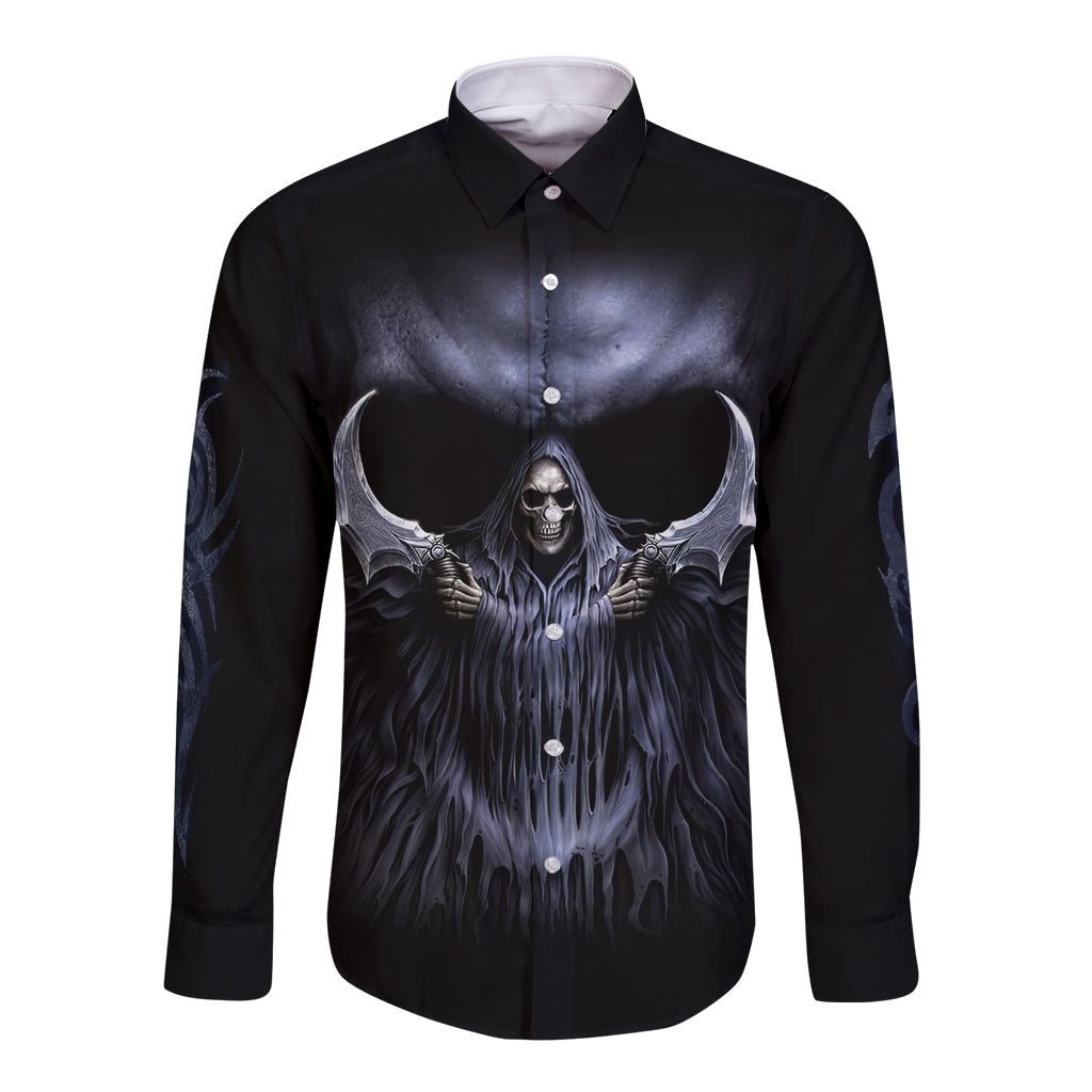 Skull Long Sleeve Button Shirt Purple Death Reaper - Wonder Print Shop