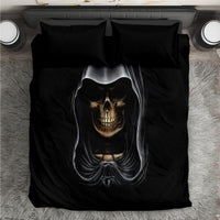 Black double bedding set with skull angel graphic on duvet and matching pillowcases