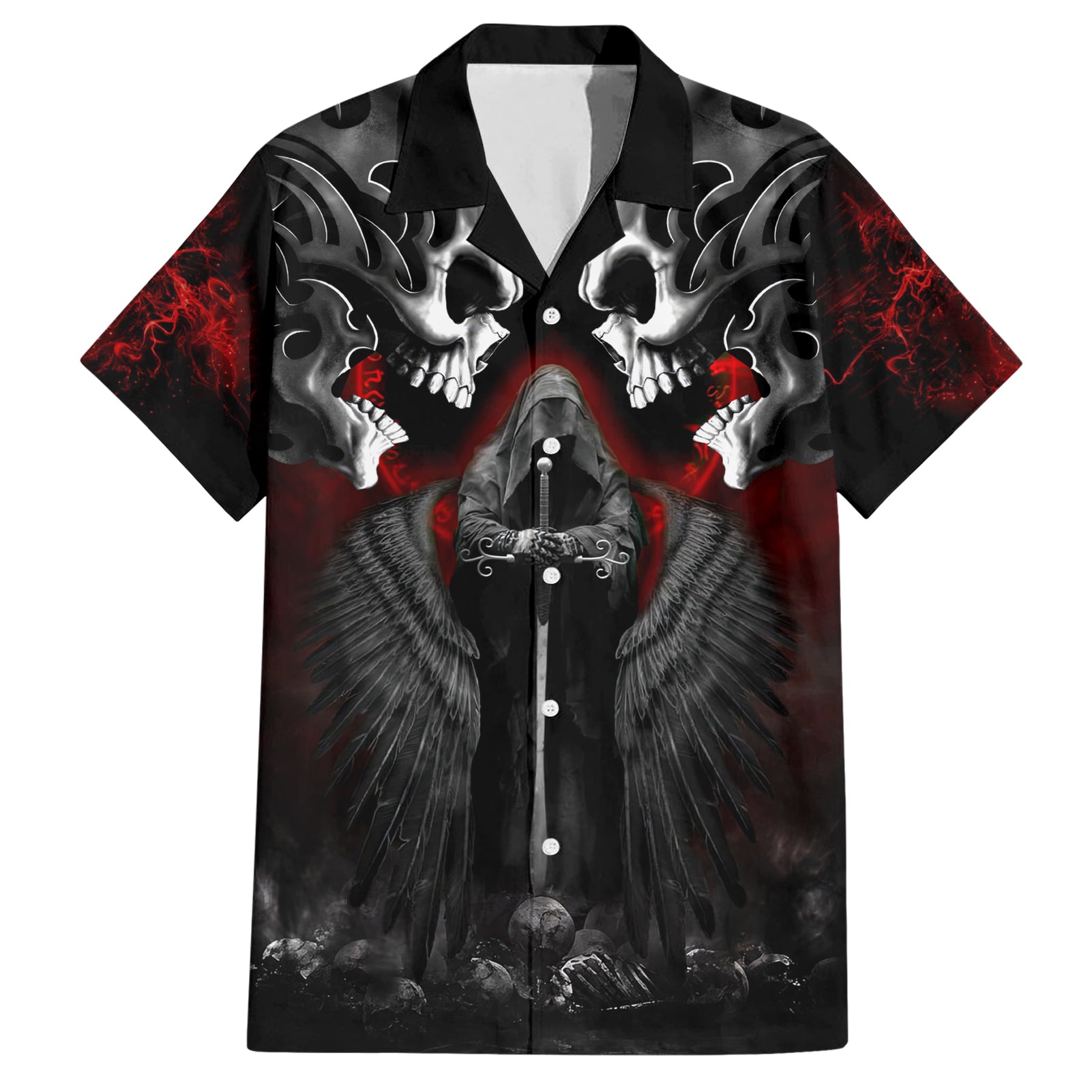 Skull Hawaiian Shirt Double Skull And Death Angel - Wonder Print Shop