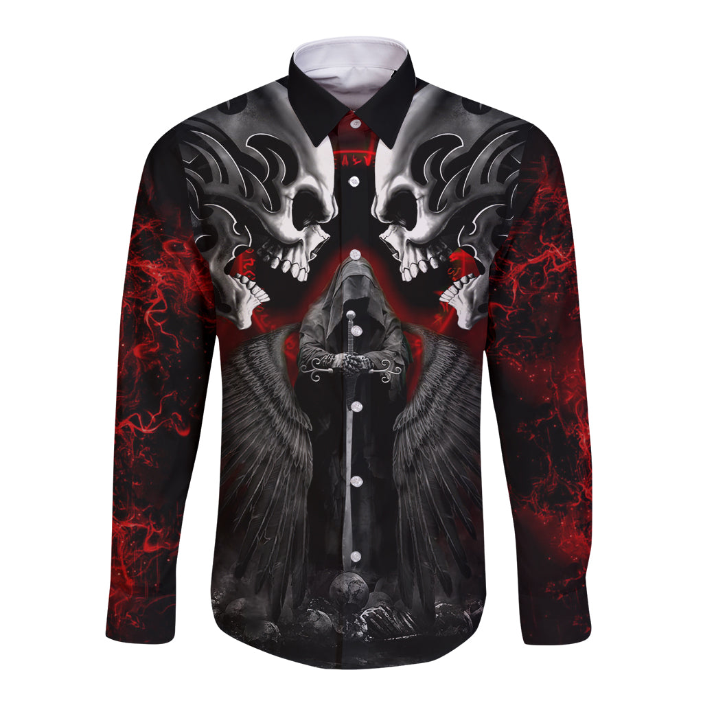 Skull Long Sleeve Button Shirt Double Skull And Death Angel - Wonder Print Shop