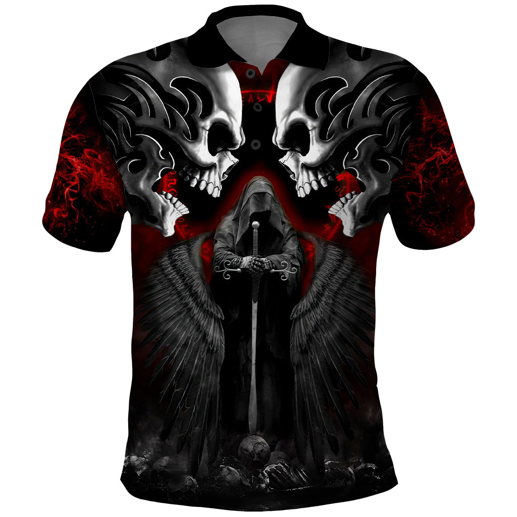 Skull Polo Shirt Double Skull And Death Angel - Wonder Print Shop