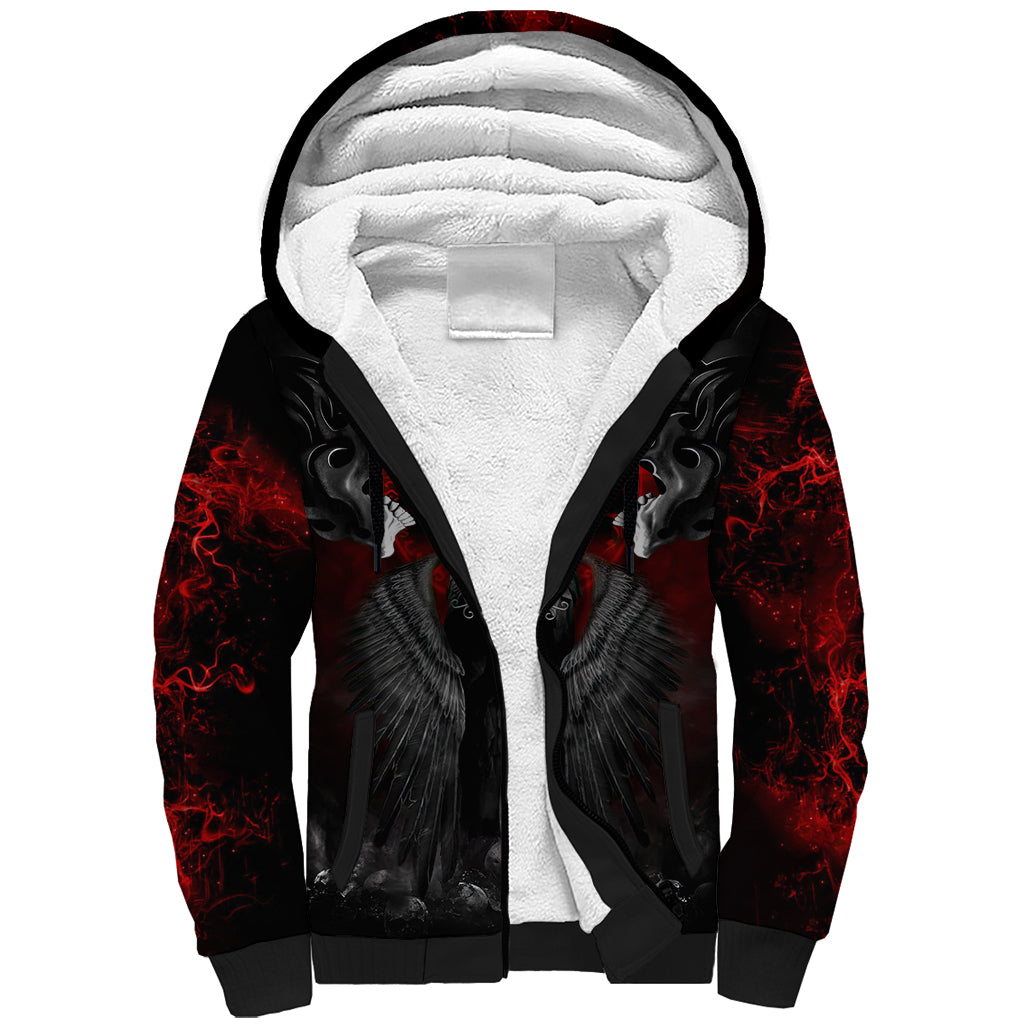 Skull Sherpa Hoodie Double Skull And Death Angel DT01