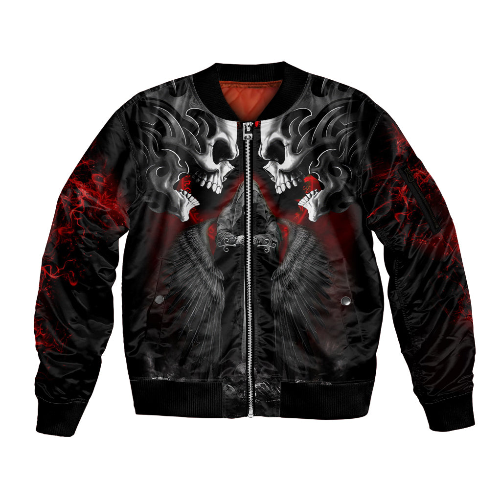 Skull Sleeve Zip Bomber Jacket Double Skull And Death Angel DT01