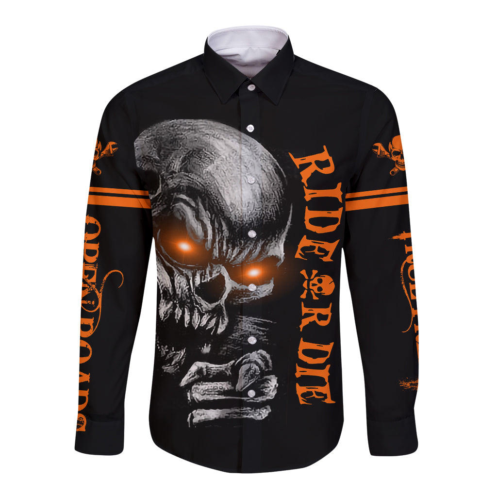 Skull Long Sleeve Button Shirt Ride Or Die - Wonder Print Shop