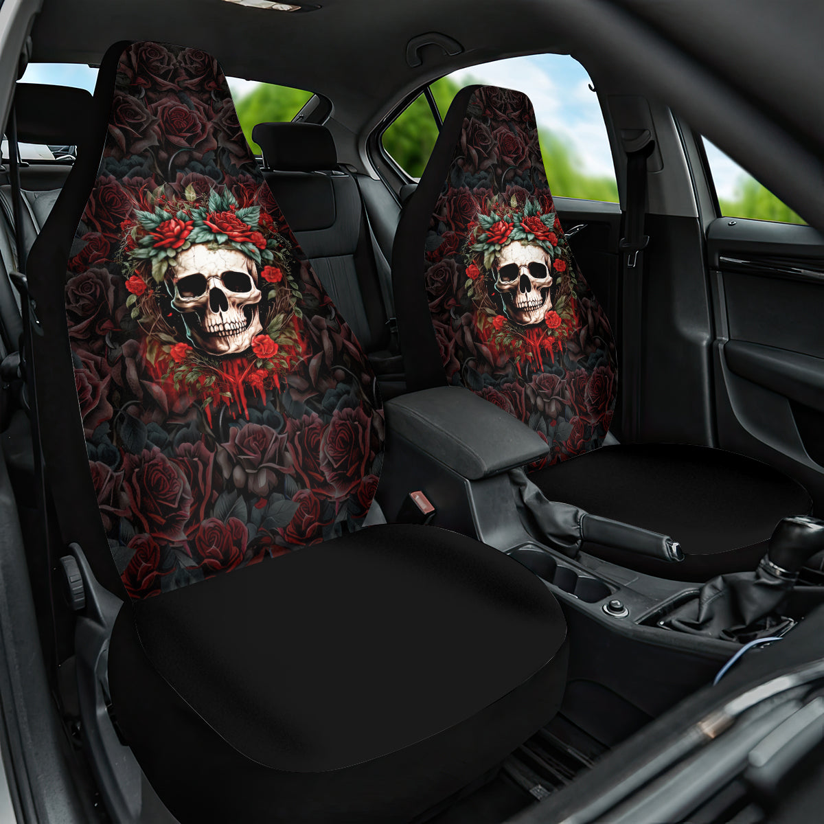 Skull Car Seat Cover Red Rose - Wonder Print Shop