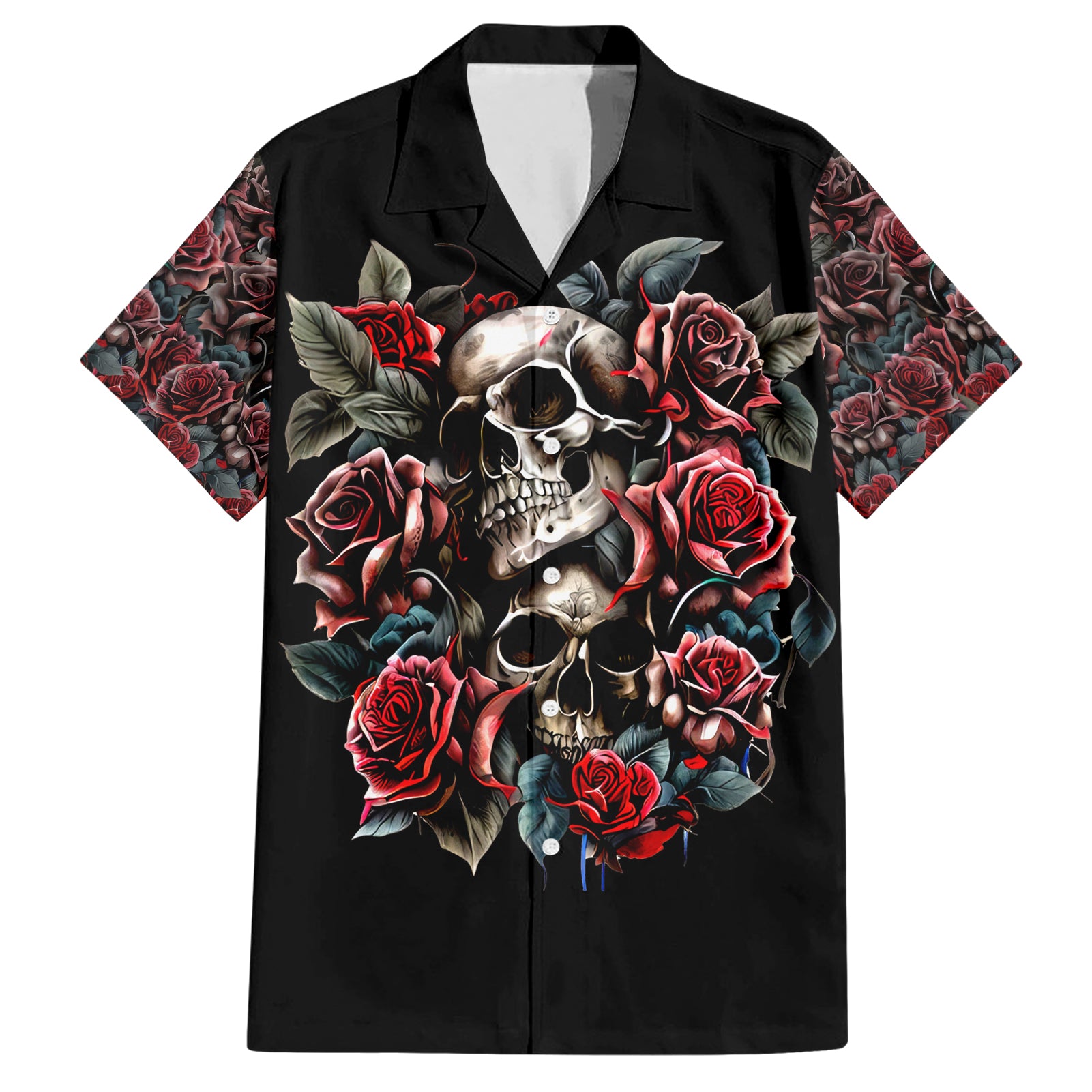 Skull Hawaiian Shirt Red Rose - Wonder Print Shop