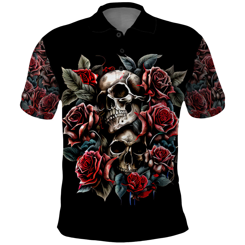 Skull Polo Shirt Red Rose - Wonder Print Shop