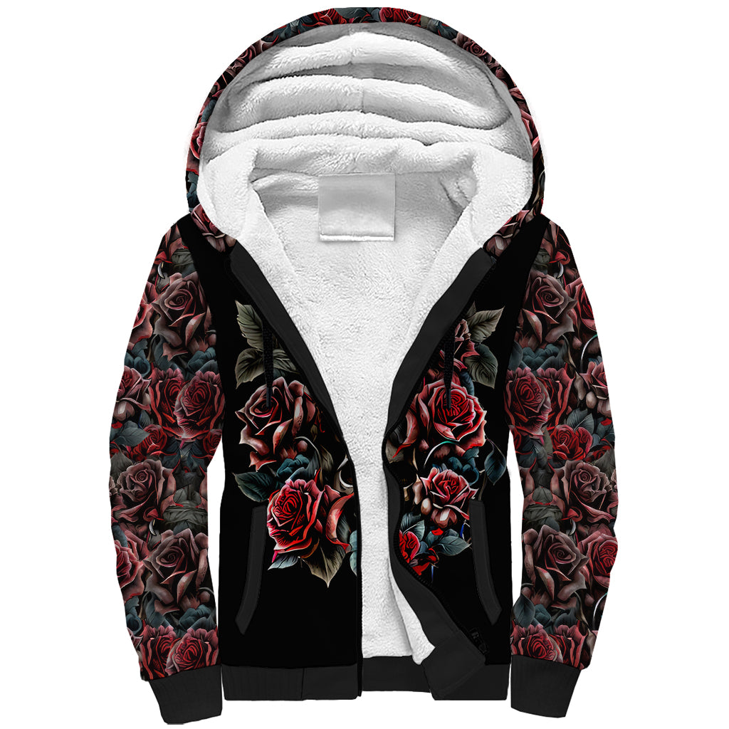 Skull Sherpa Hoodie Red Rose DT01