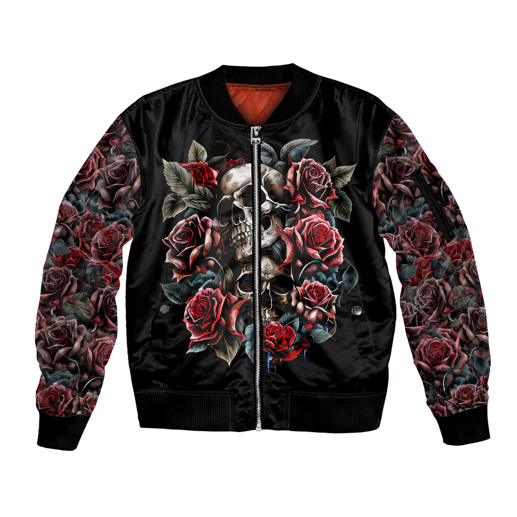 Skull Sleeve Zip Bomber Jacket Red Rose DT01