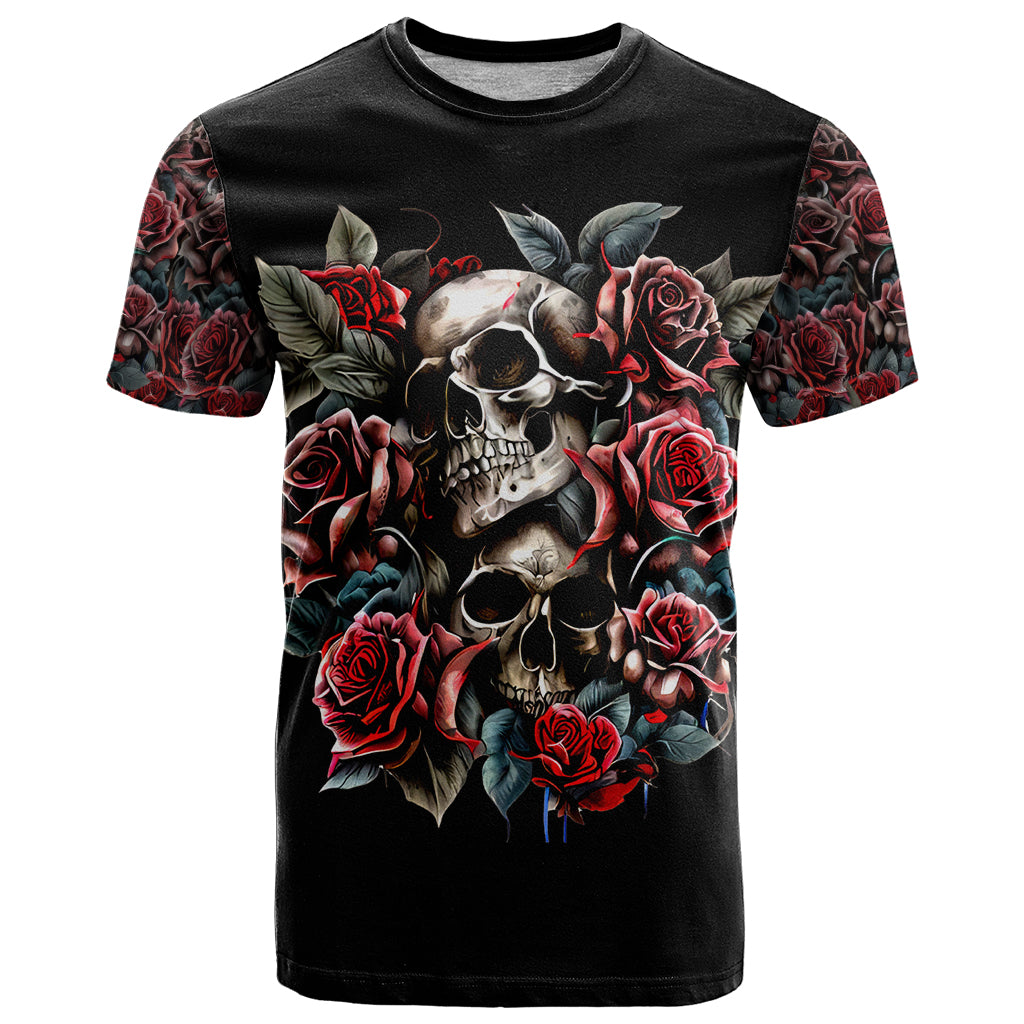 Skull T Shirt Red Rose DT01