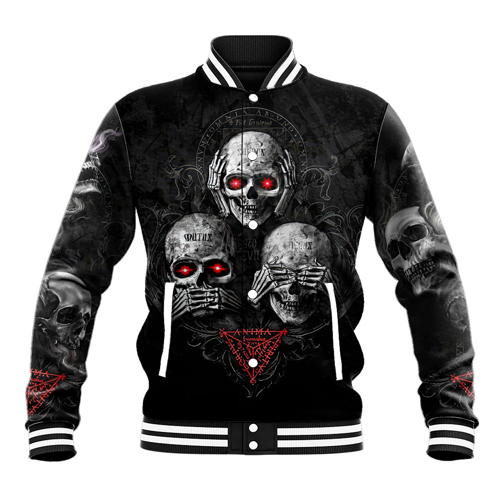 Skull Baseball Jacket No See No Hear No Speak Evil - Wonder Print Shop