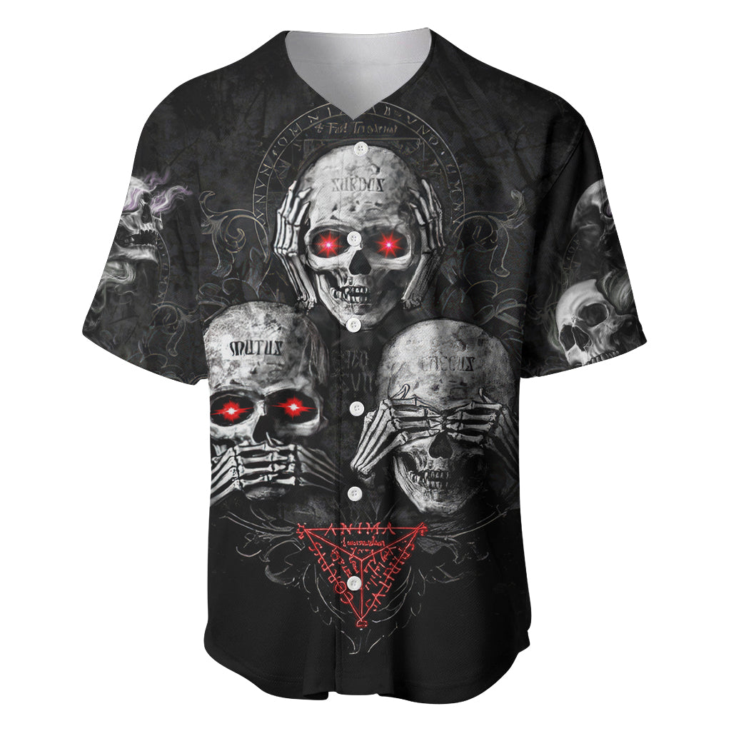 Skull Baseball Jersey No See No Hear No Speak Evil - Wonder Print Shop