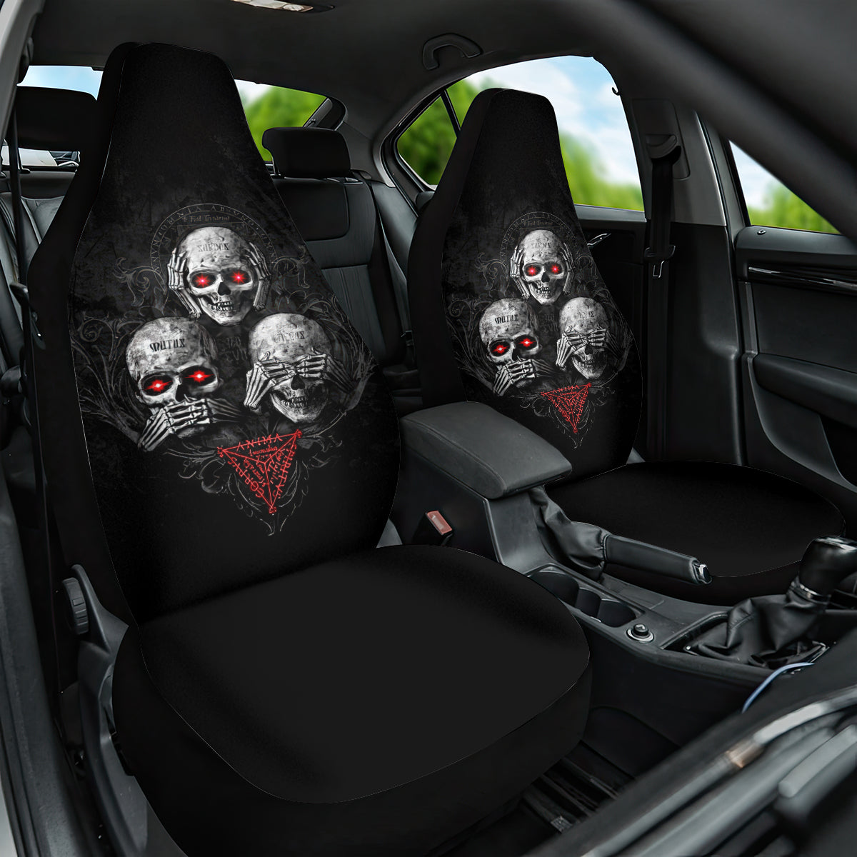 Skull Car Seat Cover No See No Hear No Speak Evil - Wonder Print Shop