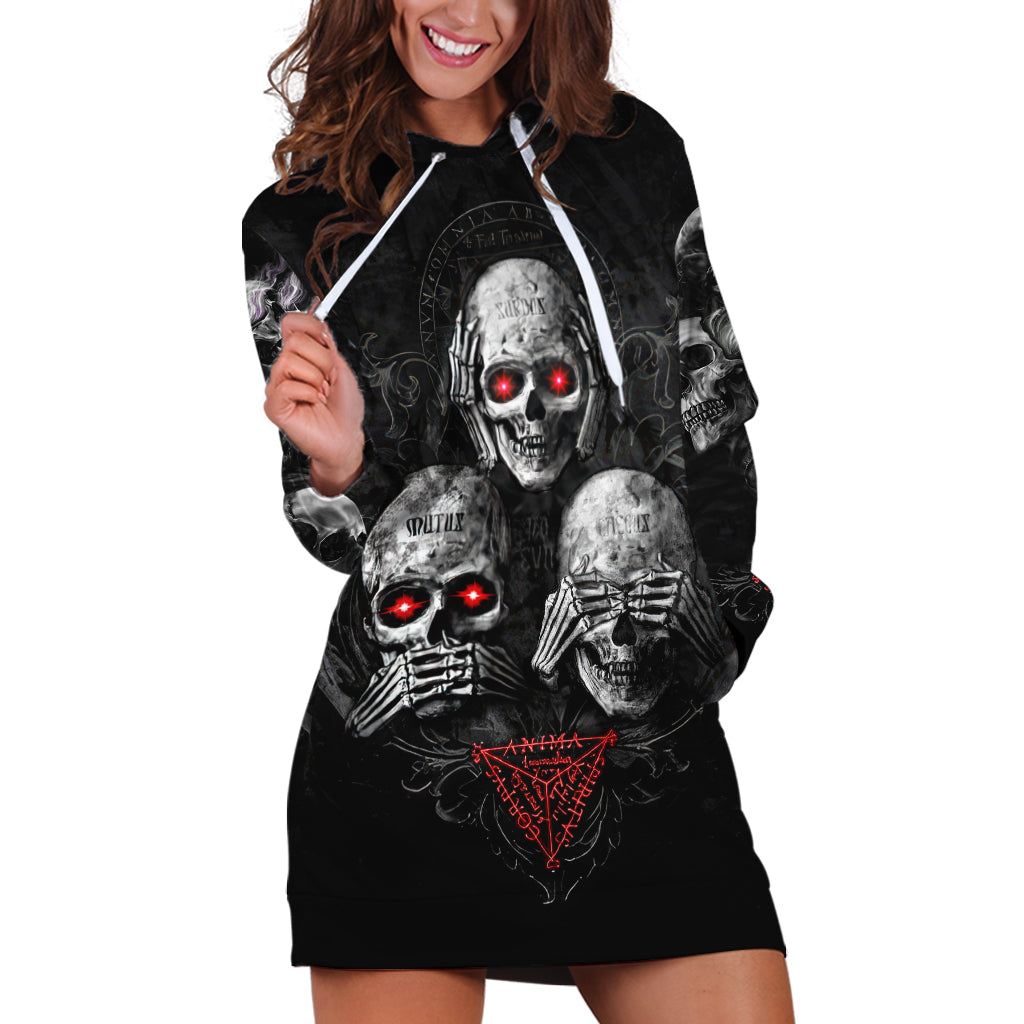 Skull Hoodie Dress No See No Hear No Speak Evil - Wonder Print Shop