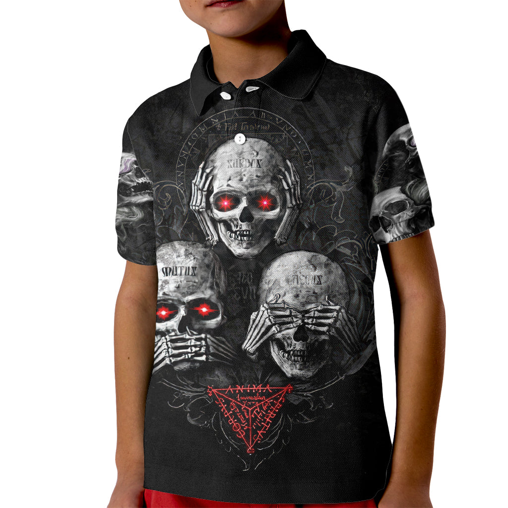 Skull Kid Polo Shirt No See No Hear No Speak Evil - Wonder Print Shop