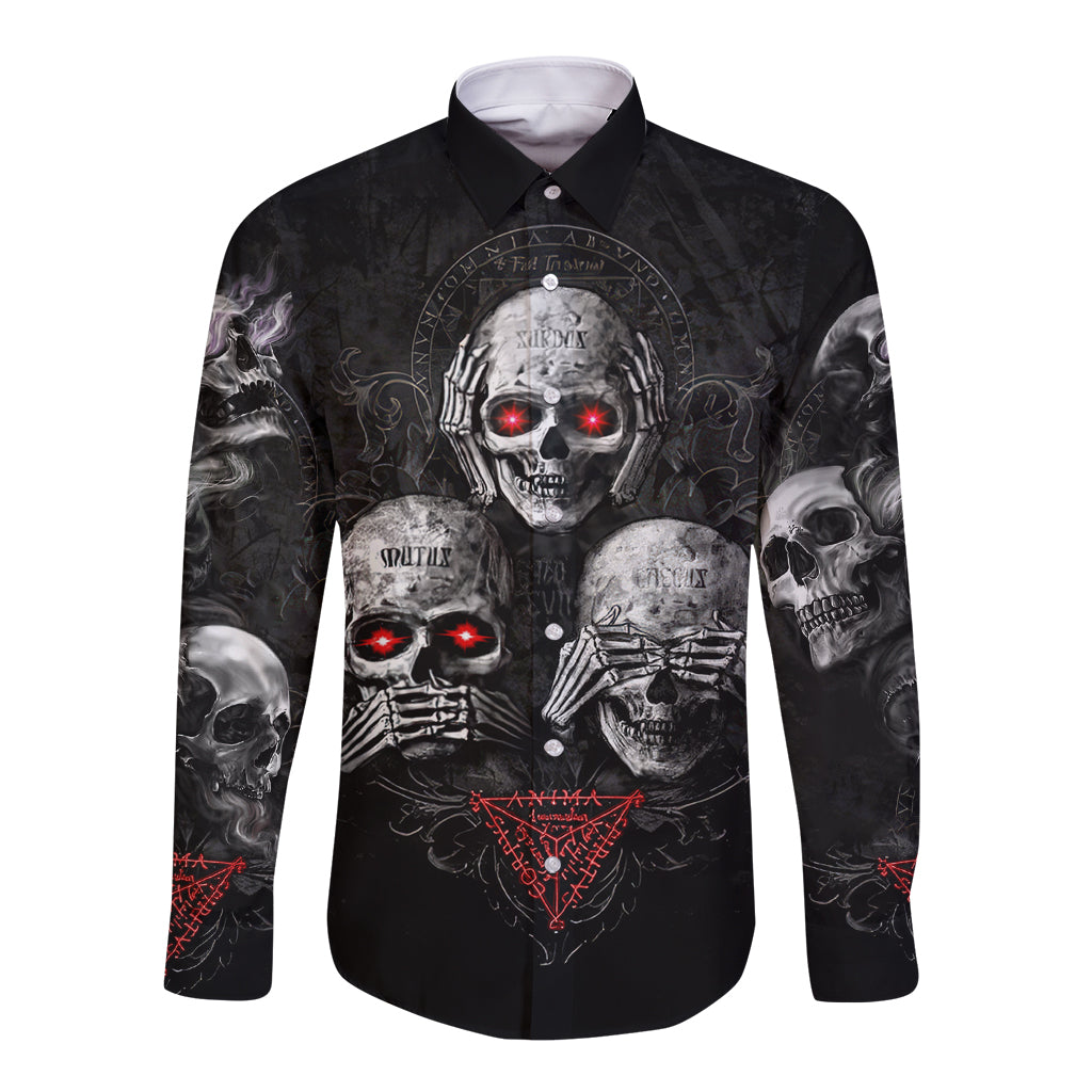 Skull Long Sleeve Button Shirt No See No Hear No Speak Evil - Wonder Print Shop