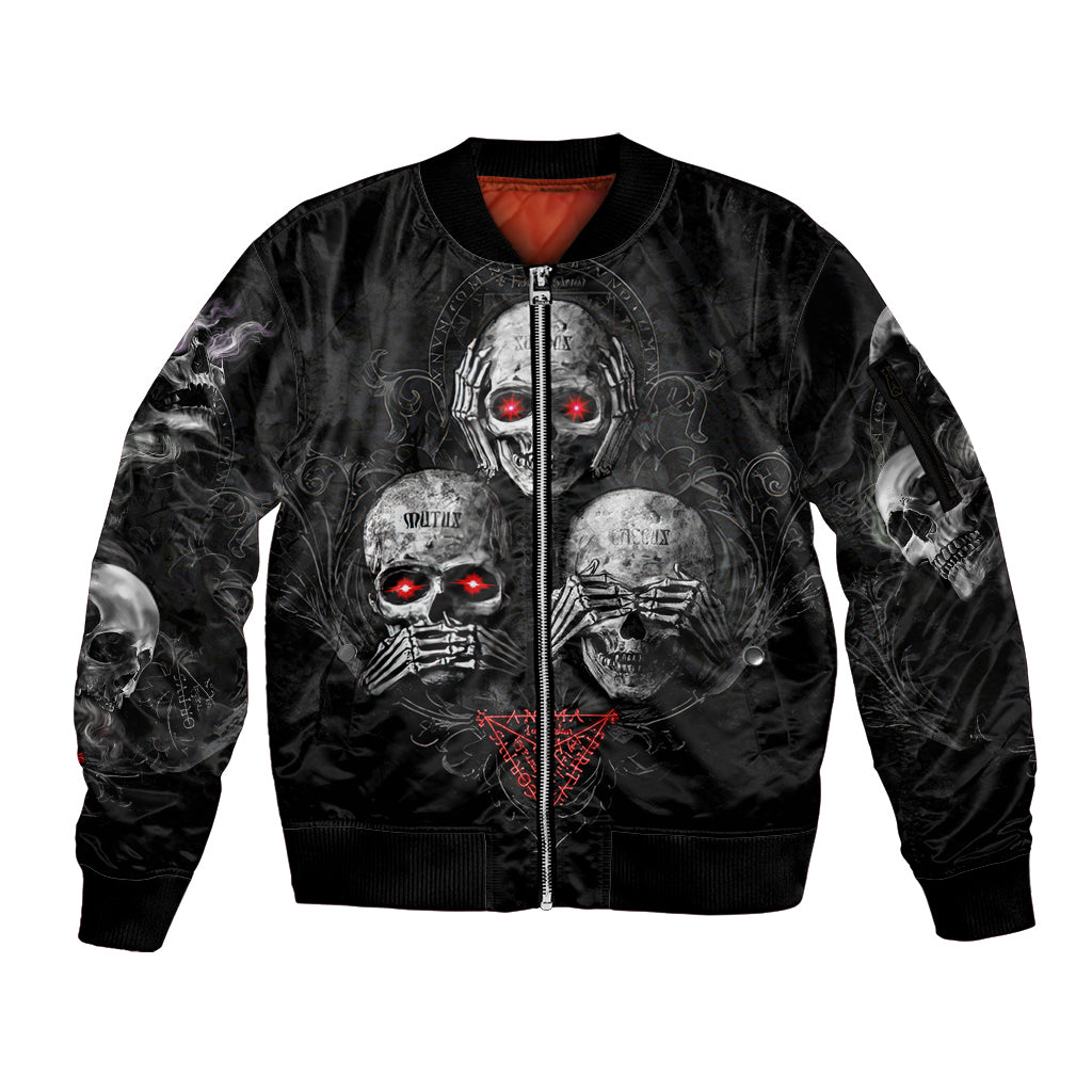 Skull Sleeve Zip Bomber Jacket No See No Hear No Speak Evil DT01